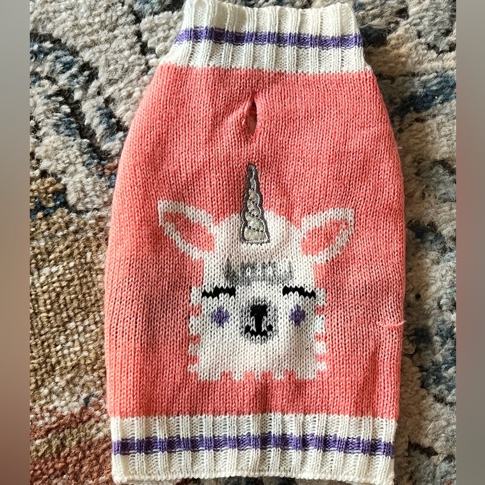 Unicorn Dog Sweater - Pink and White